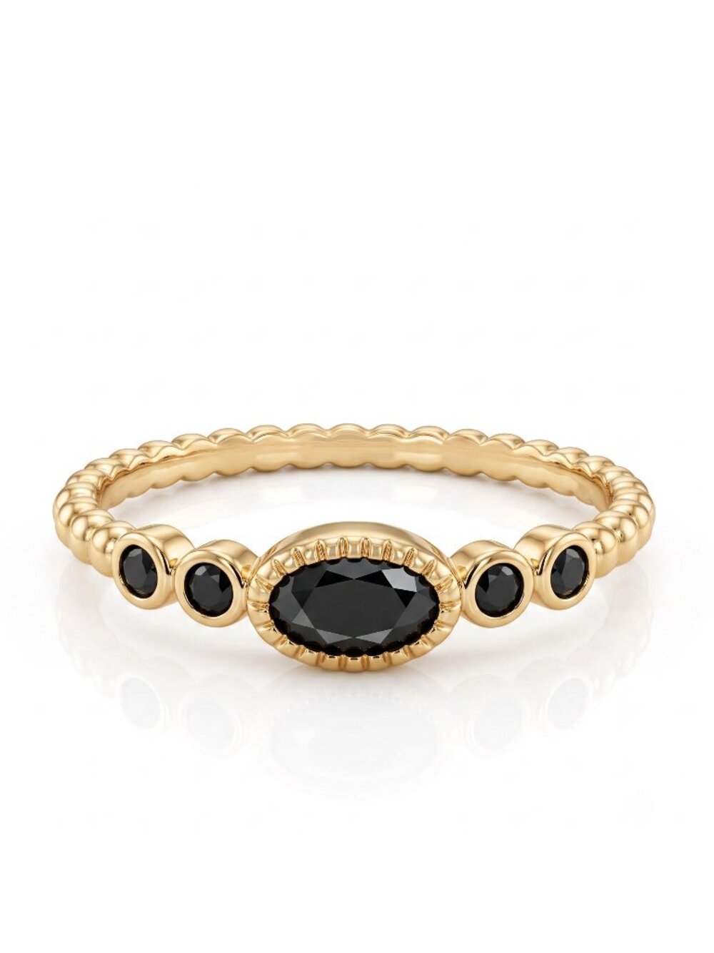 Dainty Gold Ring with Black Gemstone, 925 Sterling Silver, 10k Gold Fininsh